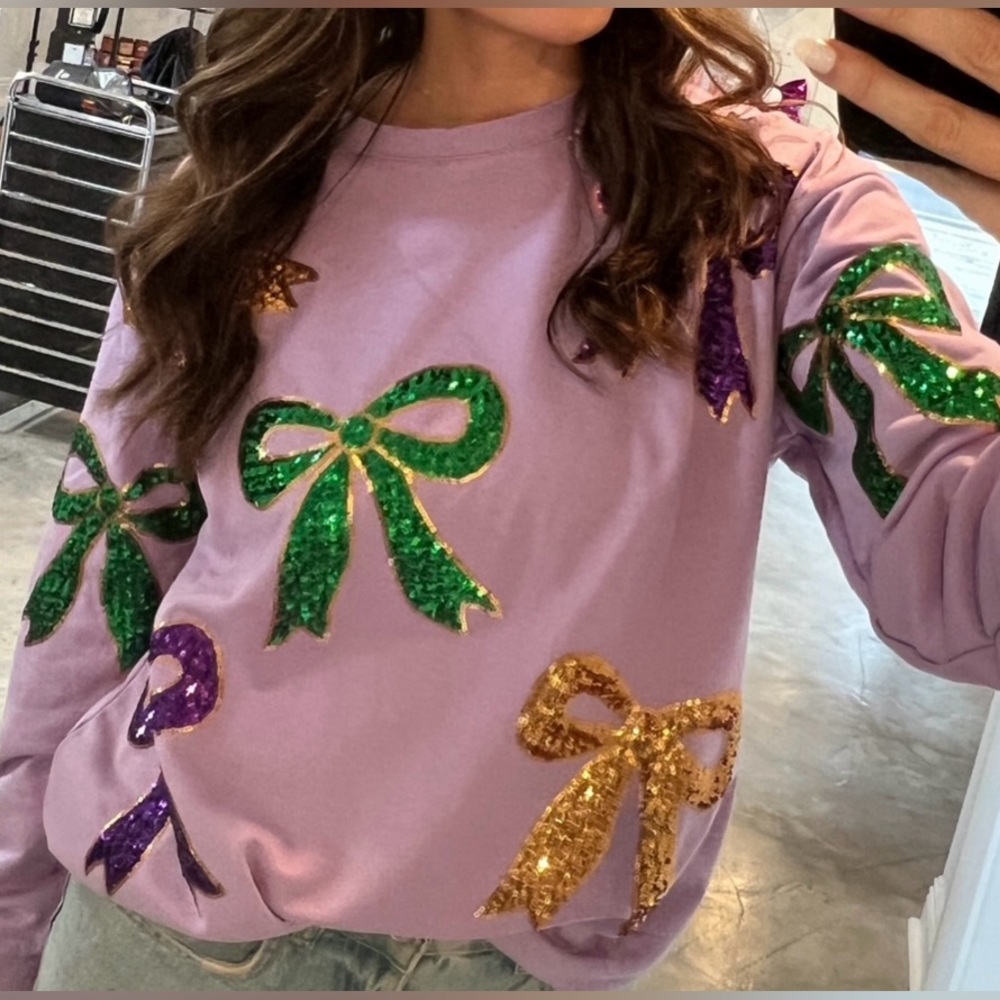 Mardi Gras Sequin Bow Sweatshirt - Picture 2 of 3